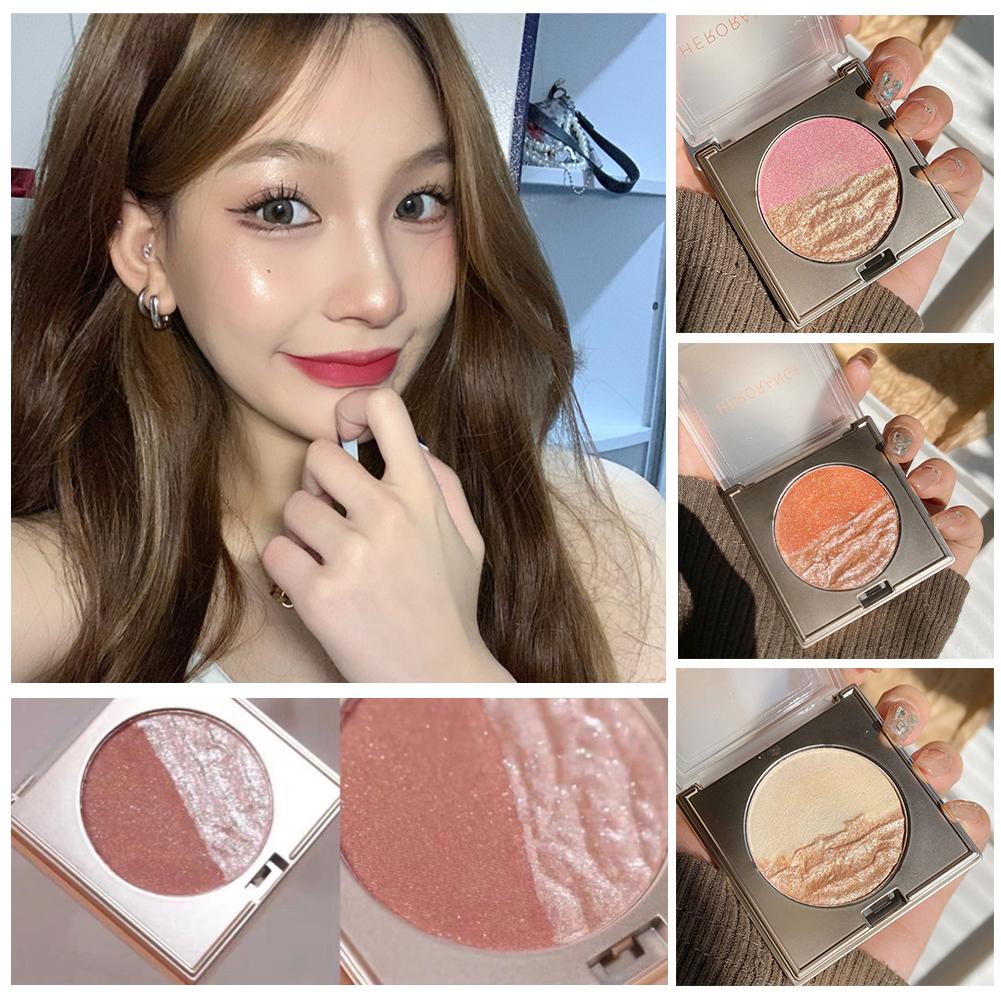Two-color 3d Embossed Highlighter Powder Palette Three-dimensional Brightening Highlight Long-lasting Bronzers Makeup V7x2