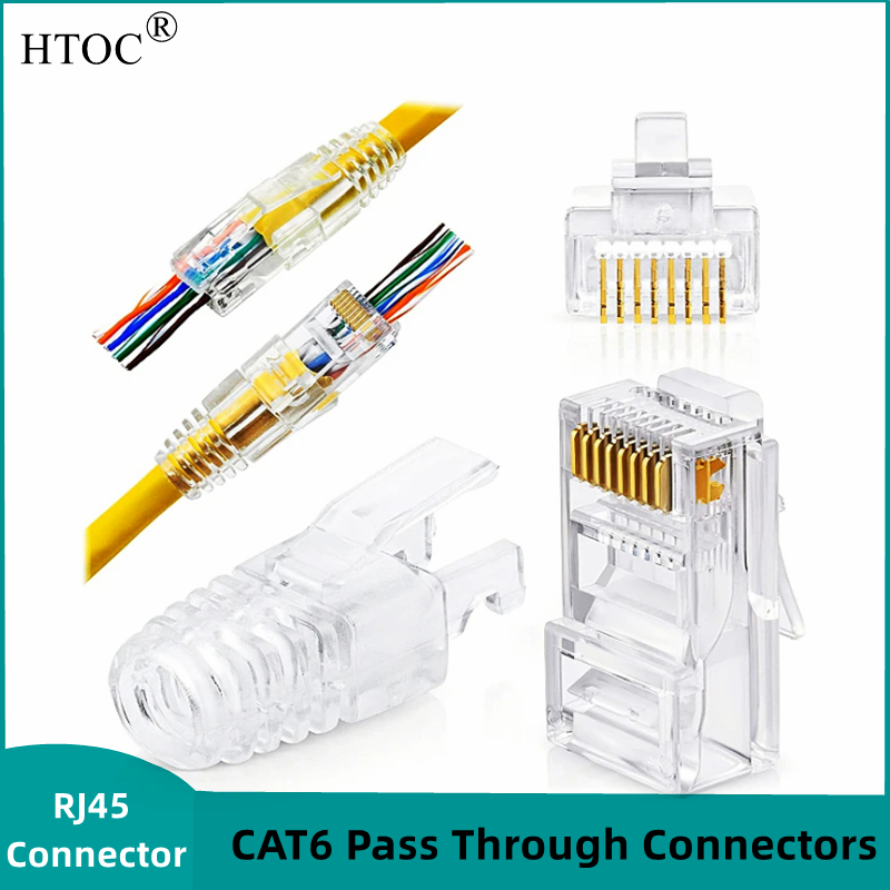 HTOC RJ45 Connector Pass Through Connectors And Strain Relief Boots Pack of 100/100(200 Total) For Network Cat-6 Ethernet Cable