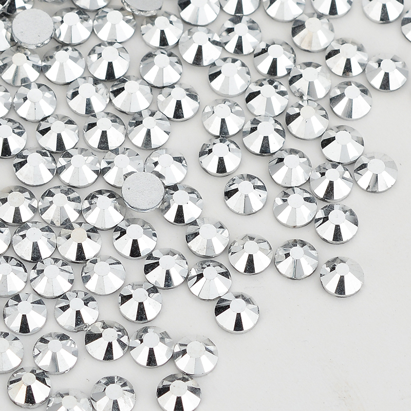 SS3-SS34 Silver Glass Flatback Rhinestone Glitter Round Silver Bottom Glue On Crystal Stones for DIY Crafts Nail Art Decoration