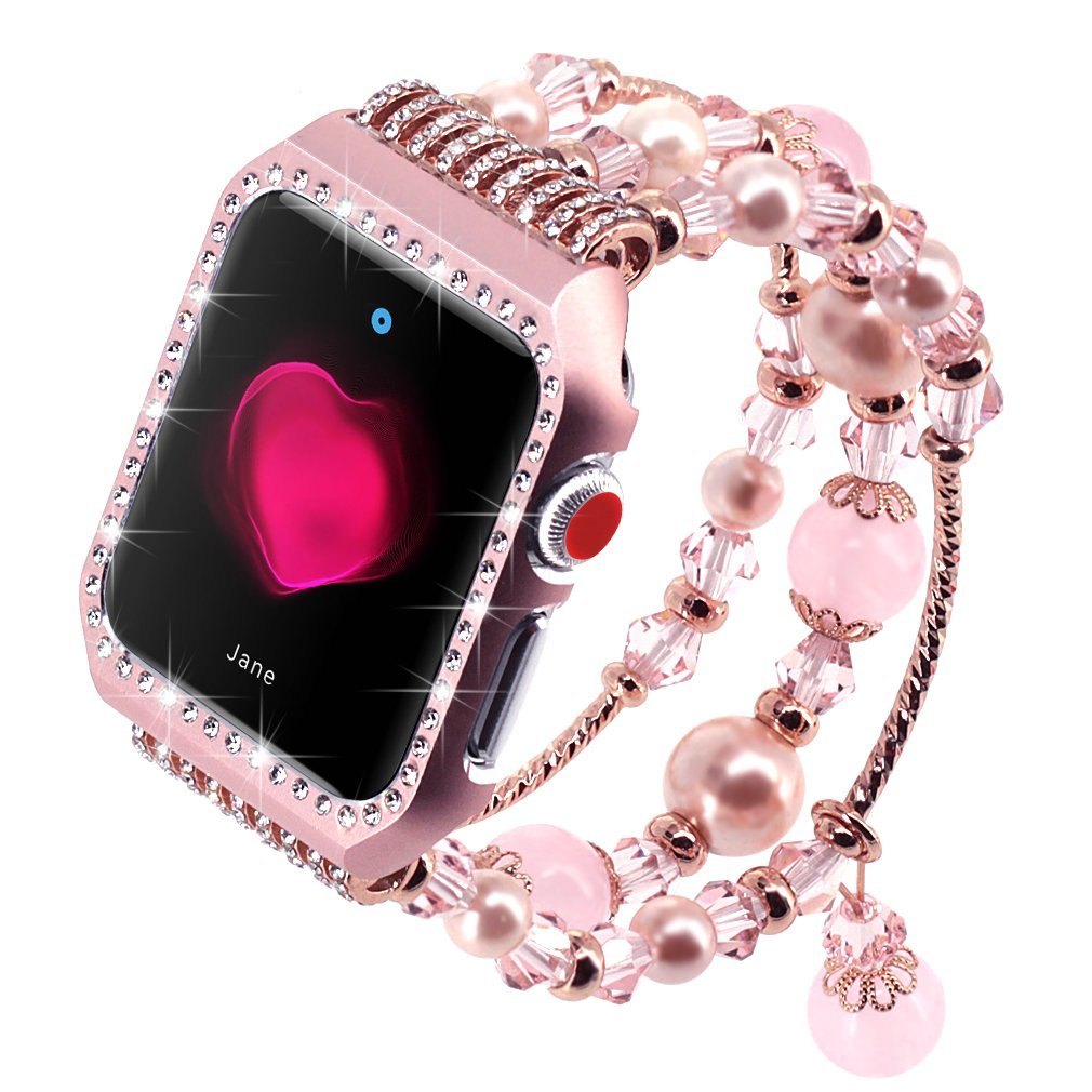 Elastic Jewelry bands For Apple Watch 38mm 42mm 40mm 44mm Women Bracelet Correa Metal Diamond Case for iWatch Series 6 5 4 3 2 1