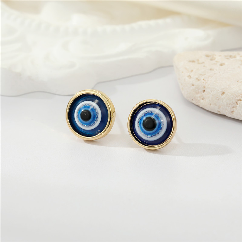Colored Shiny Evil Eye Stud Earrings For Women's Gift New Simple Round Turkish Blue Eye Pierced Earring Perty Wedding Jewelry