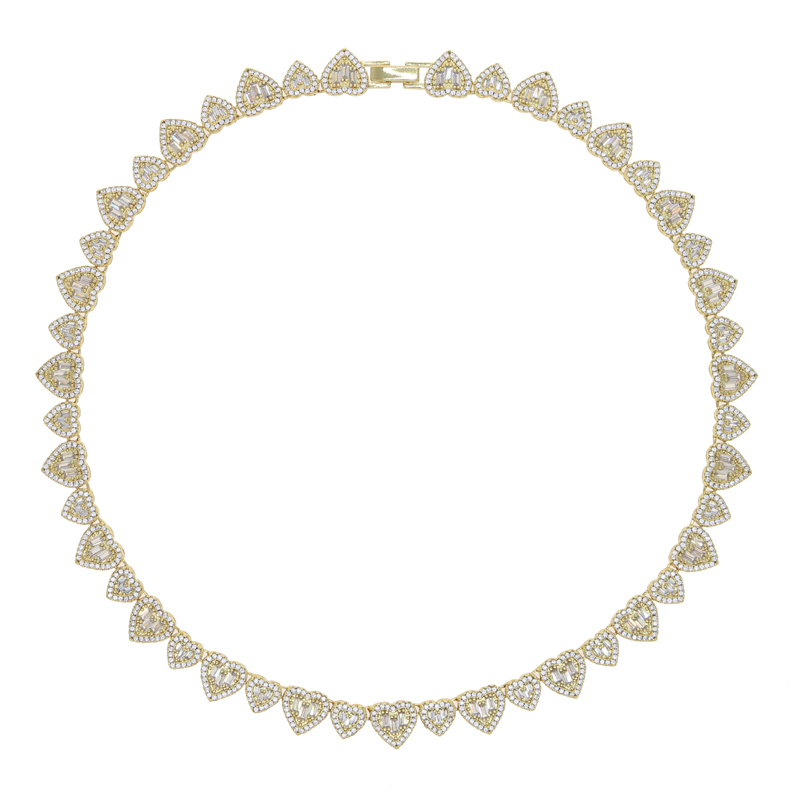 Iced Out Bg Cz Heart Necklace: Big & Small Zirconia Inlay Choker 71f4