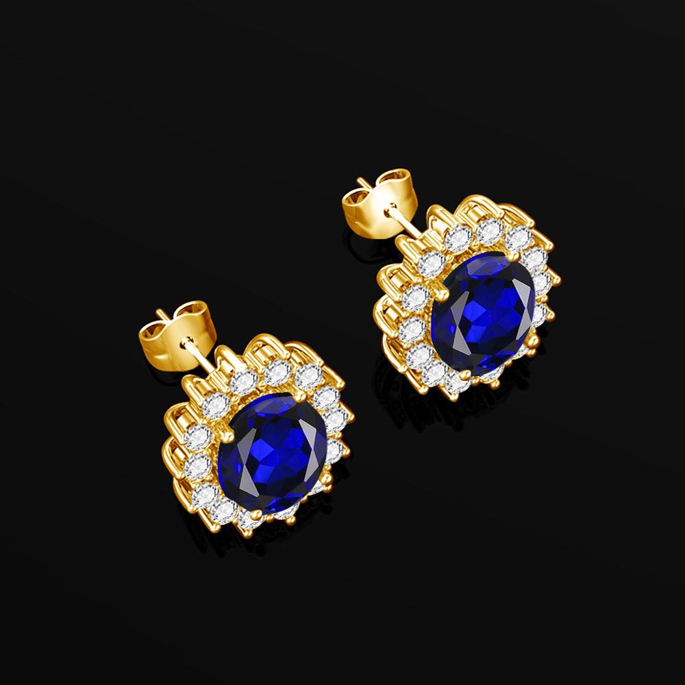 Szjinao Gold Stud earrings For Women Real 925 Sterling Silver Earrings Gemstone Sapphire Classic Wedding Party Fine Jewelery New