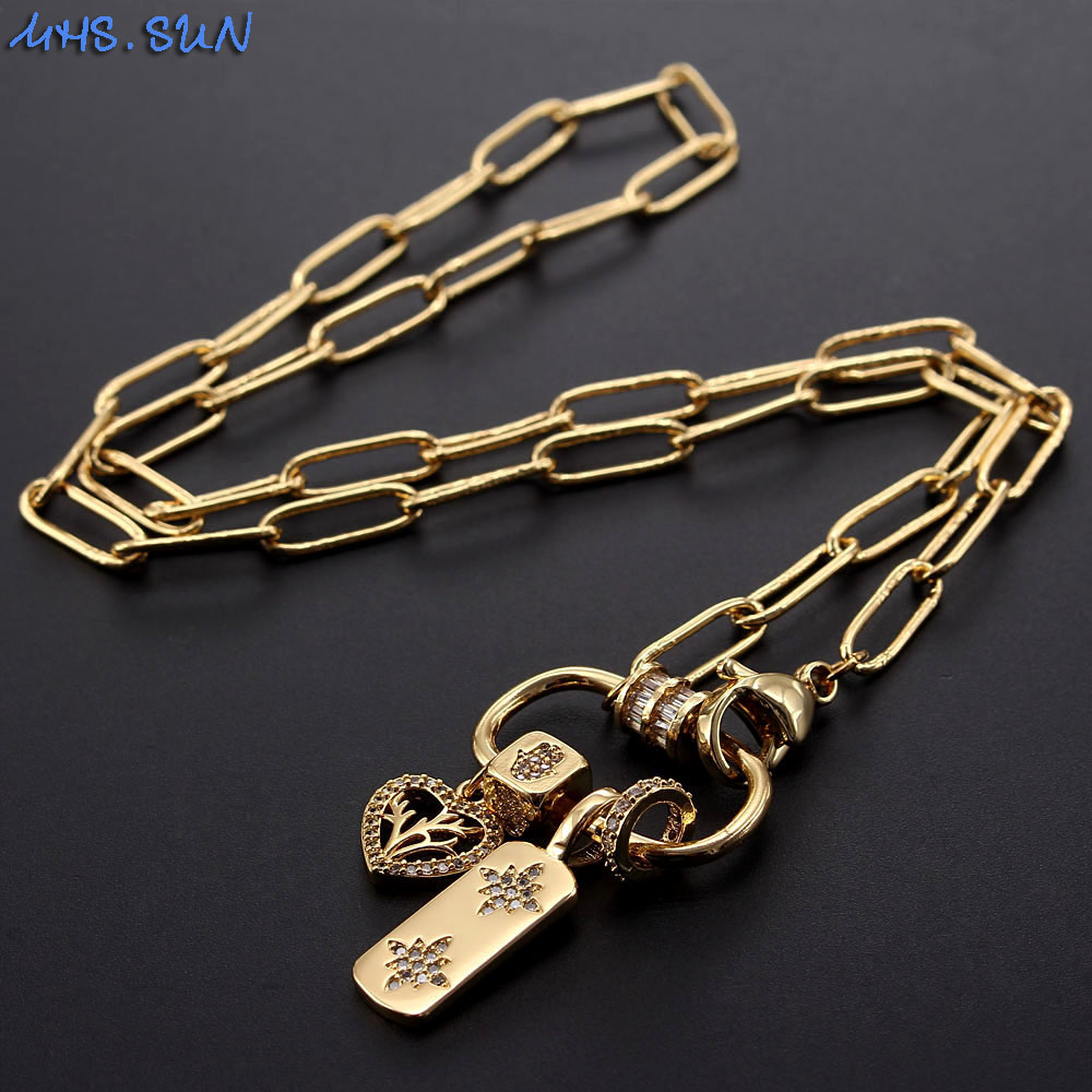 MHS.SUN Unique Design Women Chunky Chain Necklace With Cubic Zirconia Jewelry Heart Pendant Necklace Choker For Party Gift 1PC