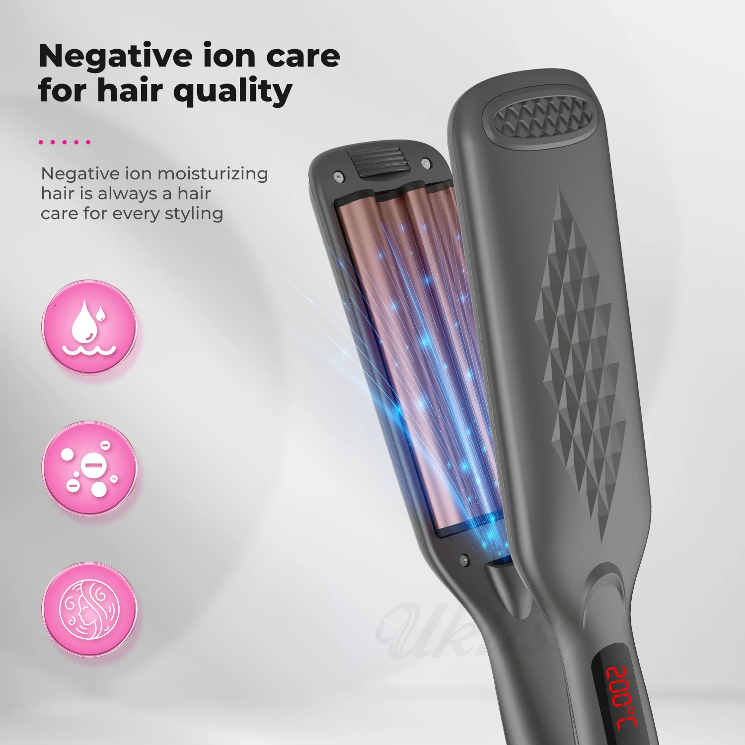 Hair Crimper with 4 Interchangeable Plates Negative Ion Hair Curler Volumizing Hair Iron Fluffy Curling Iron Hair Straightener 240619