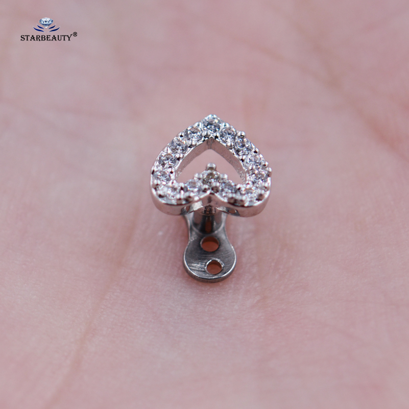 Top and Base 1 set Light Tide Micro Dermal Piercing 16G Heart Skin Diver Piercing Hand Hide-it Skin Steel Steel Body Jewelry