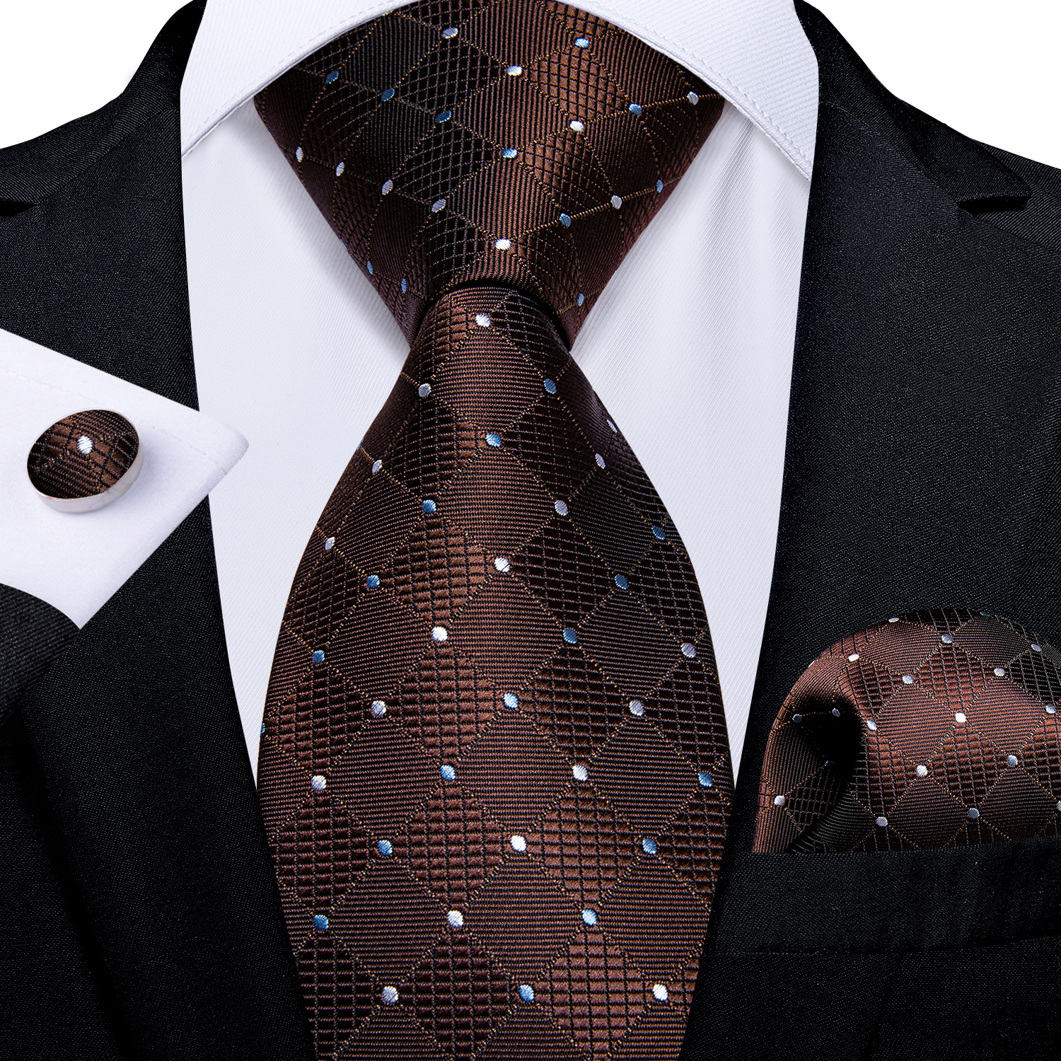 Green Blue Plaid Dot Designer Mens Silk Tie Set Handkerchief Cufflinks Luxury Wedding Party Neck Tie For Men Accessories Gift