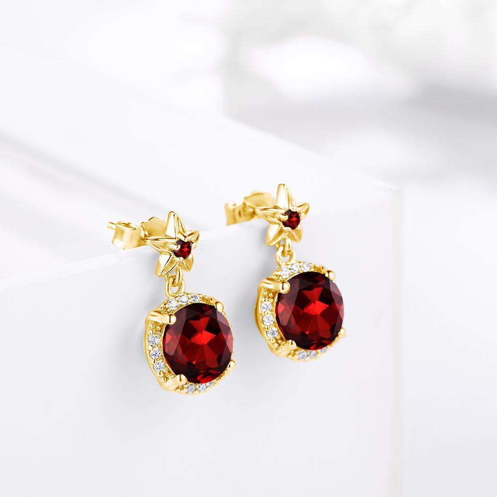 Szjinao 14K Gold Jewelry Sets For Women Boho Flower Engrave Ring Earrings Pendant Set Garnet With Diamond Silver 925 Jewelry Hot