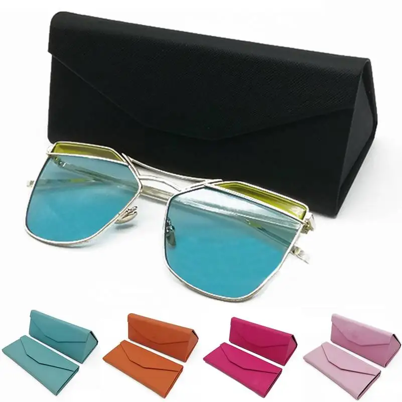 Simple Foldable Triangular Leather Hard Case for Glasses Eyeglass Sunglasses lens container Box Purse Eyewear Accessories