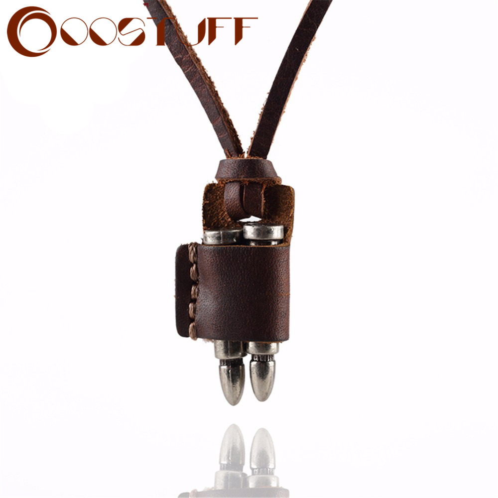 Punk Jewelry Men Necklaces & Pendants Maxi Necklace Vintage Bullet Pendant Leather Necklaces Colar Collares Chokers Necklace Men