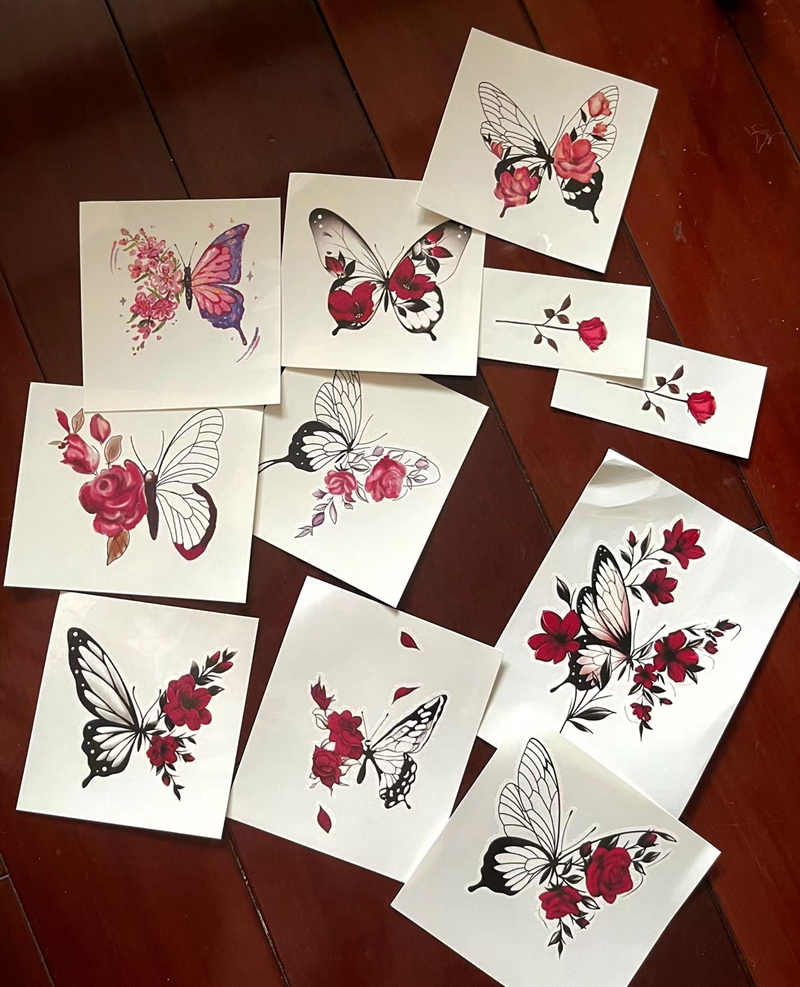 9pc/Lot Butterfly Rose Waterproof Temporary Tattoo Stickers Arm Ankle Female Fake Tattoo Collarbone Flower Art Tatoo Temporales