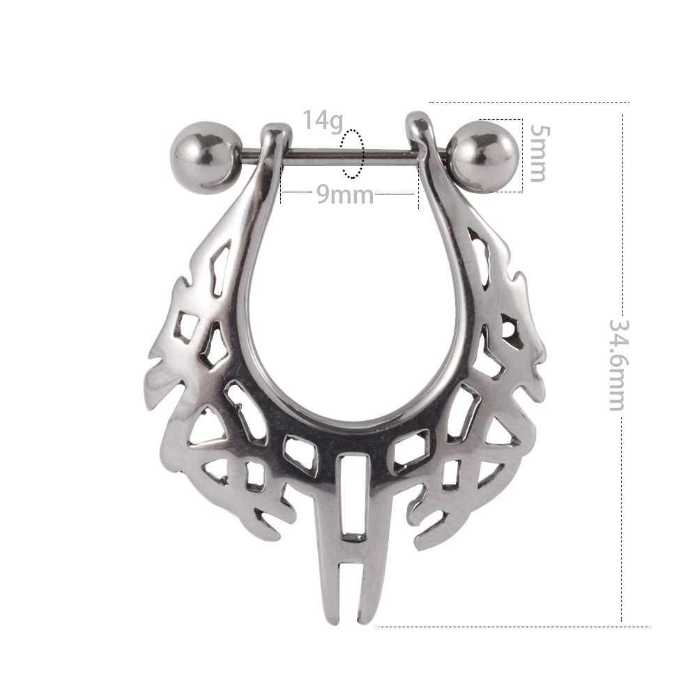 2Pc Surgical Steel Lobster Crab Nipple Barbell Piercing Zen Chain Dangling Nipple Shield Tongue Bar Body Jewelry 14gX6mm
