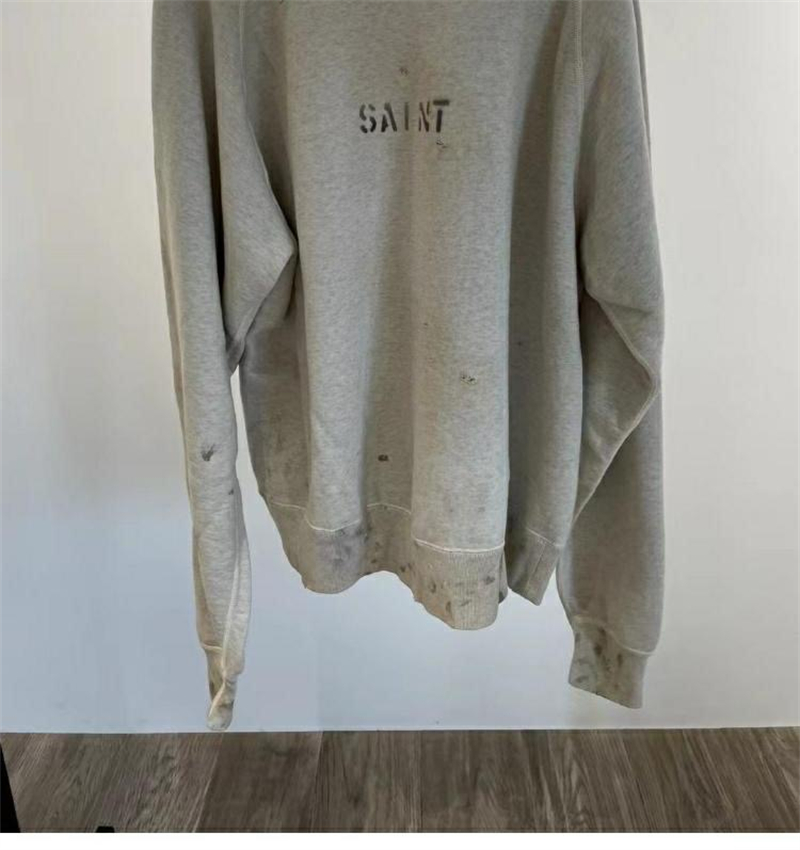 23SS High Quality 1:1 Saint Michael Sweatshirts Men Women Best Quality Oversized Portrait Graffiti Damaged Hooded Goth