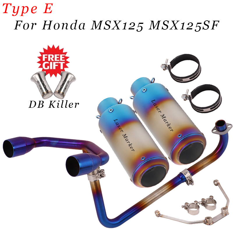 Motorcycle Exhaust Full System Modified Double Hole Escape Moto Muffler 51mm Front Middle Link Pipe For Honda GROM MSX125 SF125