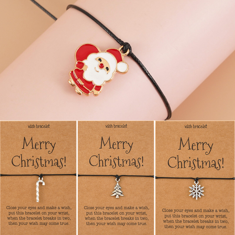 Christmas Theme Braided Rope Bracelet Santa Claus Xmas Tree Alloy Pendant Bracelet Women Kid Gifts Party Jewelry Gifts
