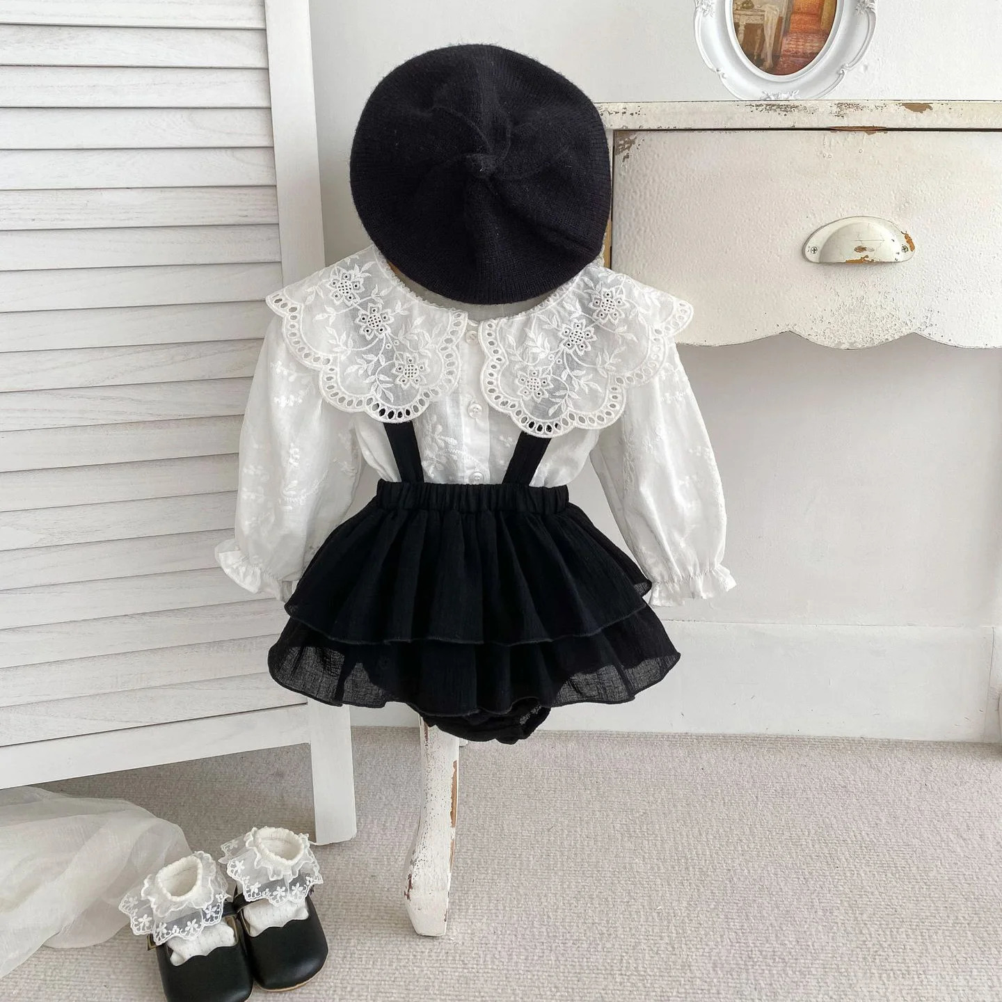 MILANCEL Kids Baby Girls Clothing Set Toddler Big Collar Princess Blouse And Lace Bodysuit 2 Pcs Suit Outfits 240624