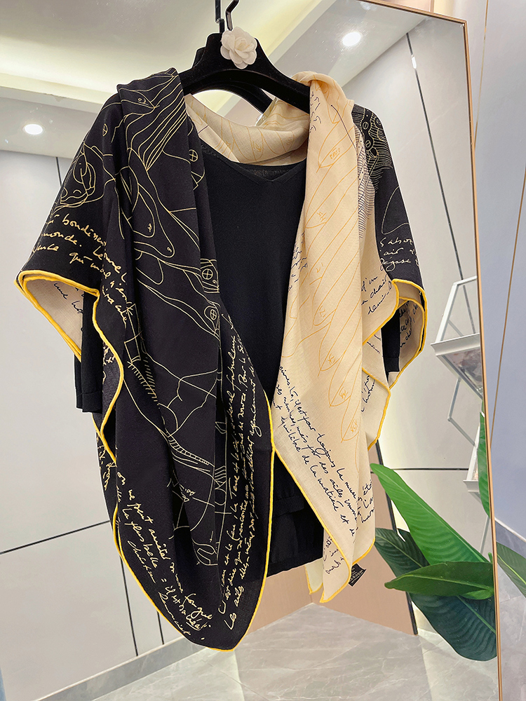 Horse Silk Wool Square Scarf Hand Rolled Luxury Branded Wool Big Scarf For Women 140cm Scarfs Shawls Poncho Pashmina