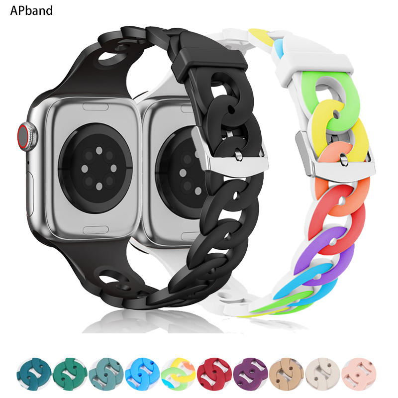 Silicone Strap For Apple watch band 44mm 40mm 45mm 41mm 42mm 49mm Gourmette bracelet correa iWatch serie 5 4 3 6 SE 7 8 Ultra