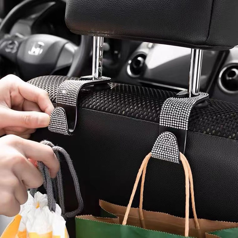 Rhinestone Decor Car Seat Back Hook Hanger Universal Bling Diamond Vehicle Auto Headrest Storage Holder Car Accessories