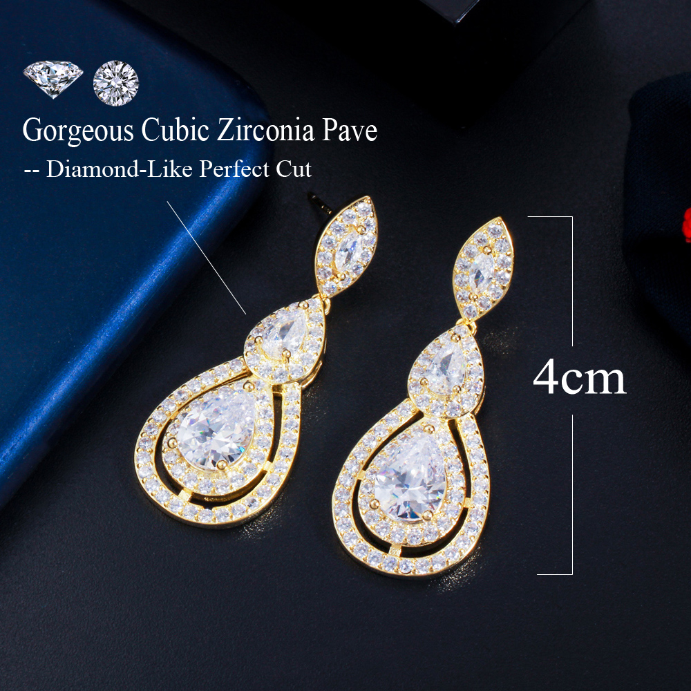 CWWZircons Shiny White Cubic Zirconia Water Drop Earrings for Brides Wedding Evening Party Jewelry Accessories CZ904