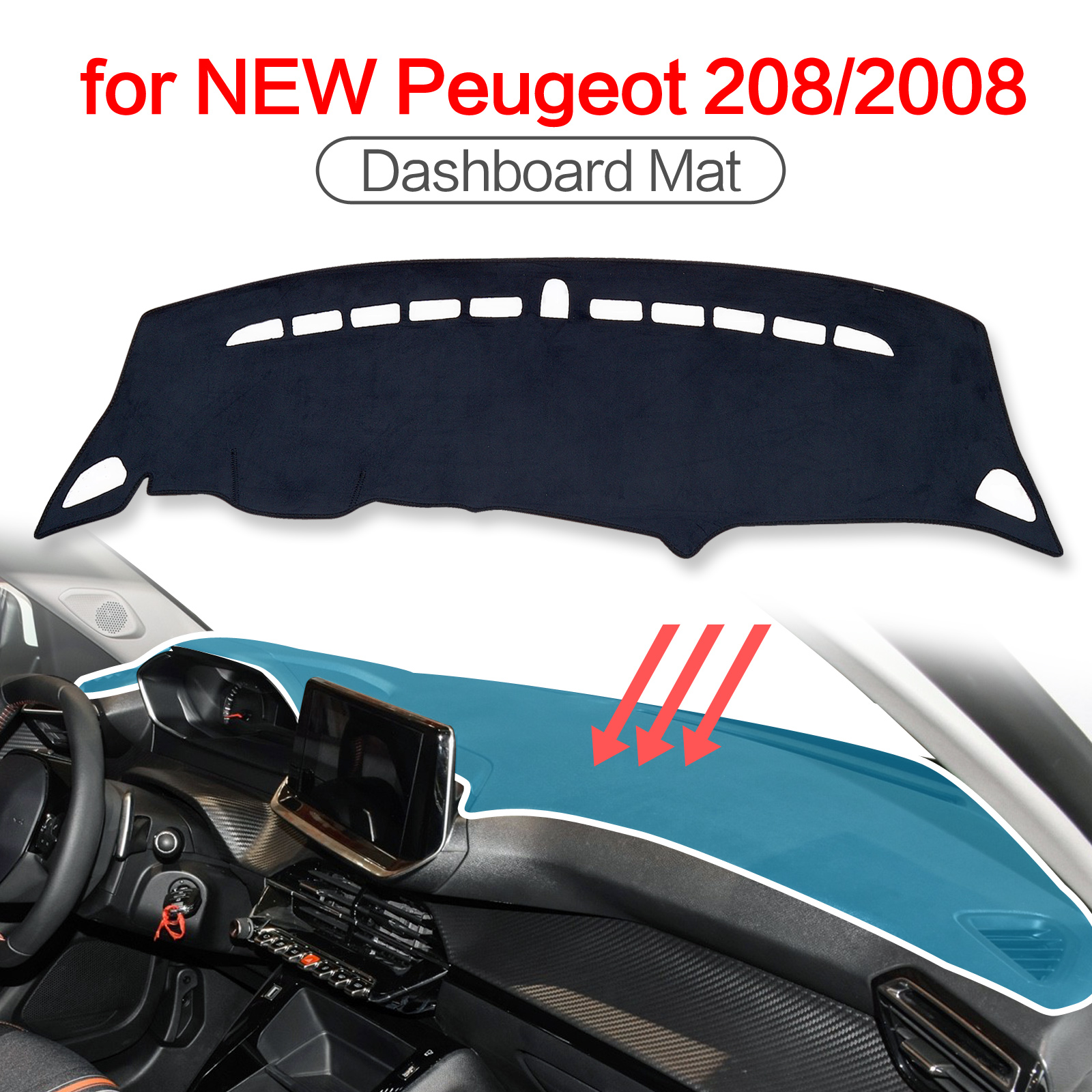 Smabee Dash Mat Dashmat for Peugeot 2008 e-2008 208 e-208 2019-2024 Anti-Slip Pad Dashboard Cover Protective Carpet Accessories