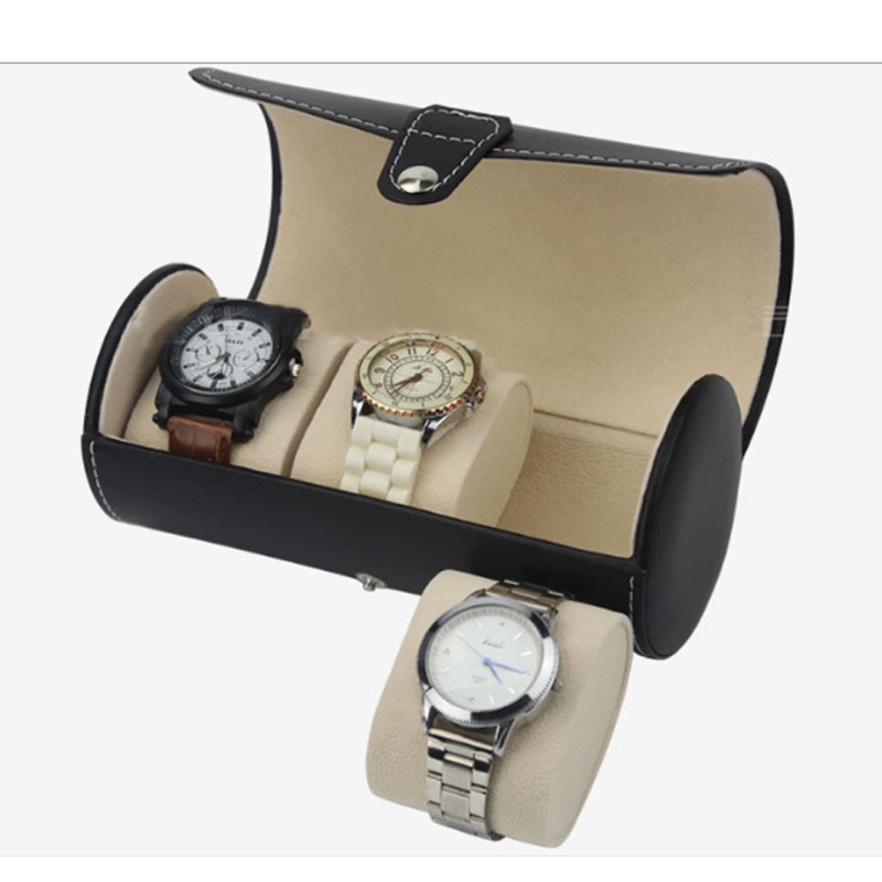 3 Slots Watch Roll Travel for Case Chic Portable Vintage Leather Display Watch Storage Box with Slid in Out Watch Organizers