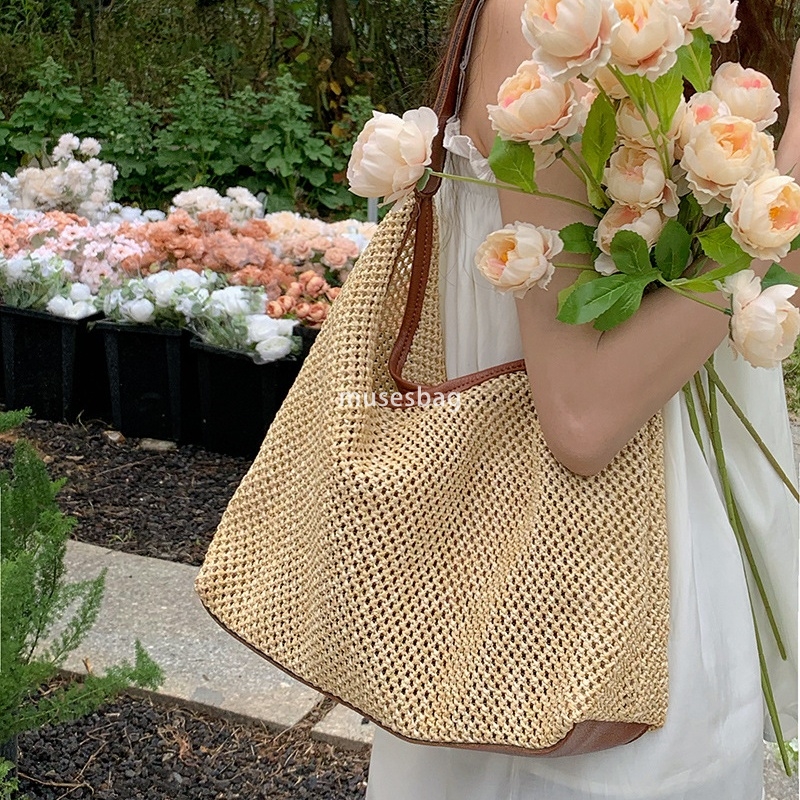 Designer Women's High end Trendy Fashion Retro Korean Tote Classic Practical Multi functional Grass Woven Bag Versatile Large Capacity Shoulder B