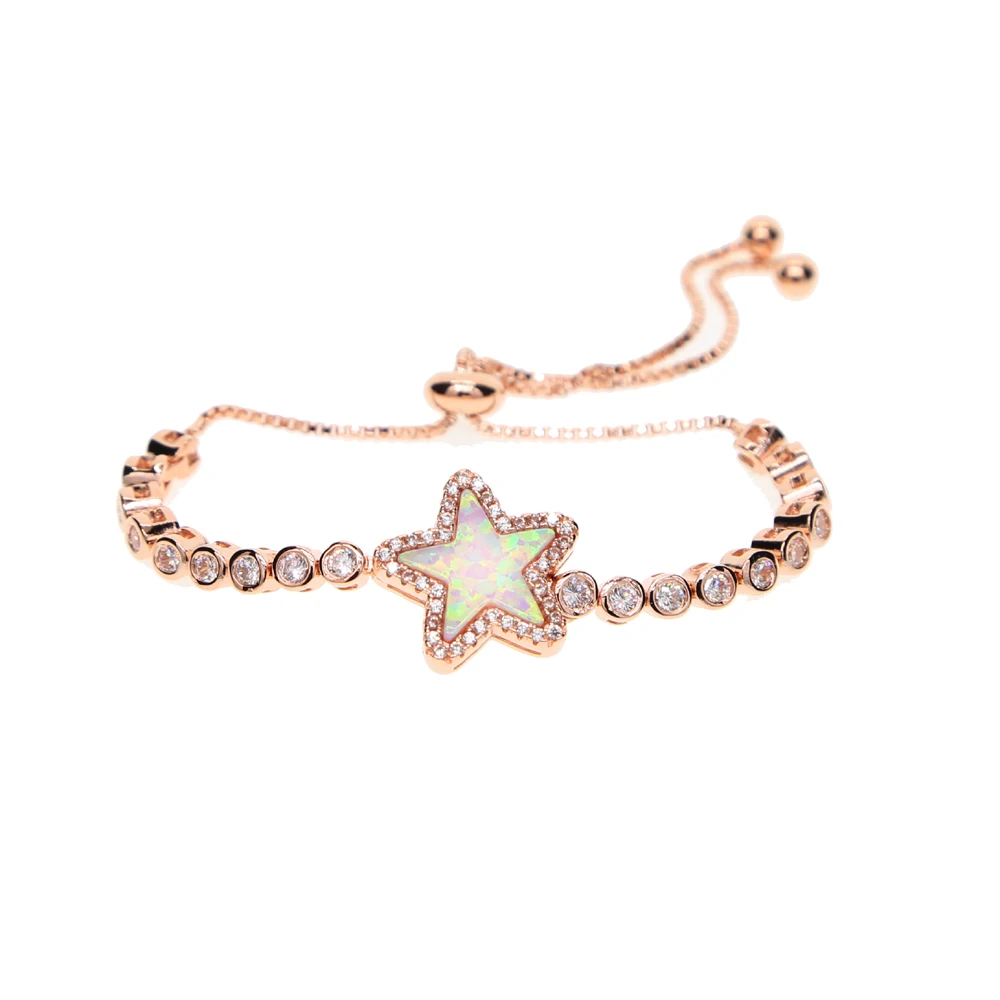 slider box chain tennis chain star charm fire opal star charm delicate teen girl women top quality Gem Christmas gift bracelet