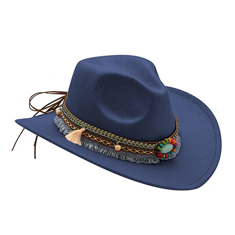 Men Felt Cowboy Hat Western Cowboy Hat with Tassel Belt and Bandanna Church Derby Cap Women wool Jazz Panama hat wholesale