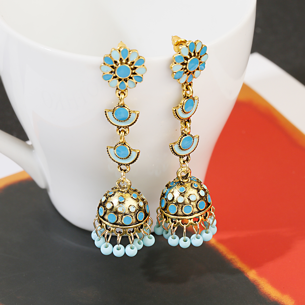 Gypsy Jewelry Jhumka Jhumki Multicolor Beads Tassel Indian Earrings For Women Flower Carved Long Dangle Afghan Egypt Turkish