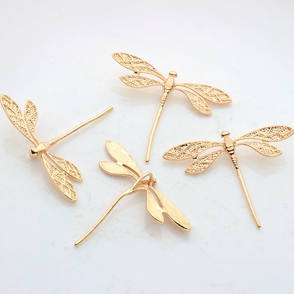 High Quality Copper Metal Real Plated Dragonfly Charms 2PCS For DIY Jewelry Findings Making Accessories