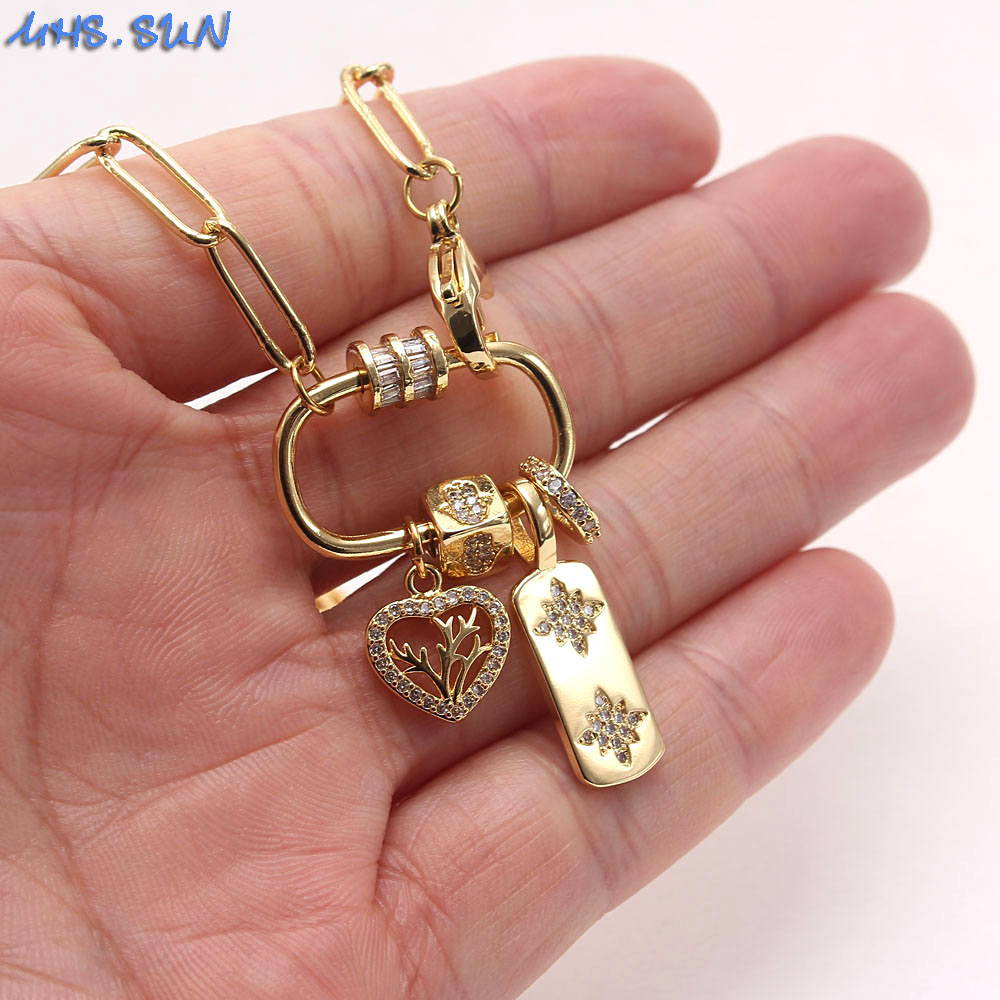 MHS.SUN Unique Design Women Chunky Chain Necklace With Cubic Zirconia Jewelry Heart Pendant Necklace Choker For Party Gift 1PC