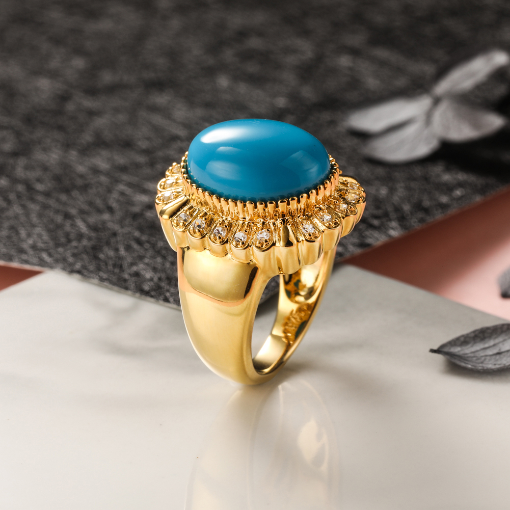 GZ ZONGFA Genuine 925 Sterling Silver Ring for Women 8.5 Carats Turquoise Shining Blue Gemstone Vintage Party Gift Fine Jewelry