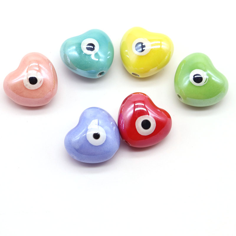 Heart Evil Eye Ceramic Beads For Jewelry Making Necklace Bracelet 17x15mm Love Shape Porcelain Spacer Bead Accessories