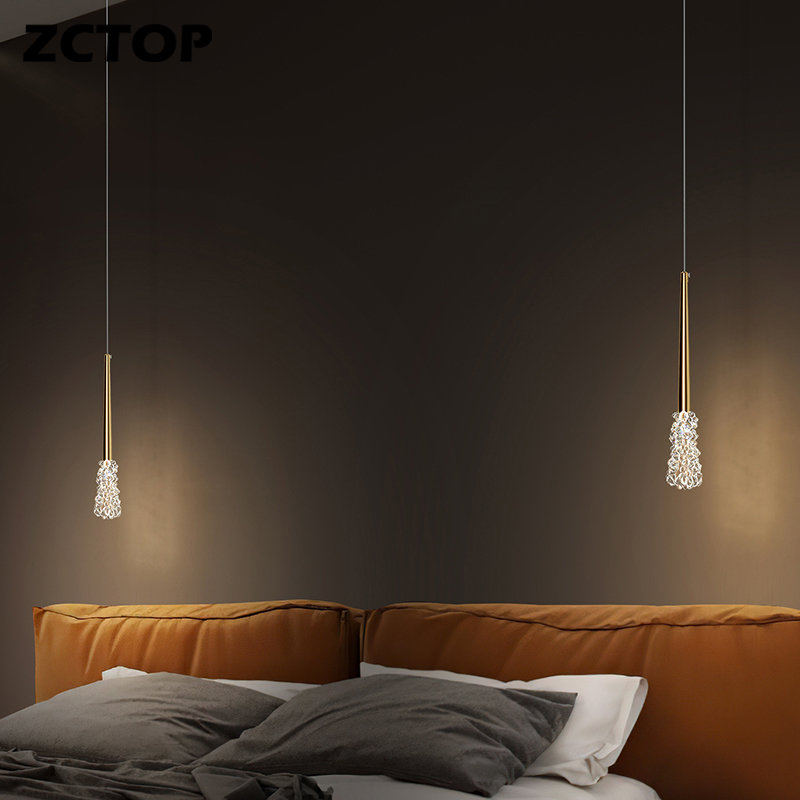 Modern Led Copper Chandeliers Bedroom Hotel Bar Decor Hanging Lighting Fixtures Crystal Bedside Lights Indoor Lighting Fixtures
