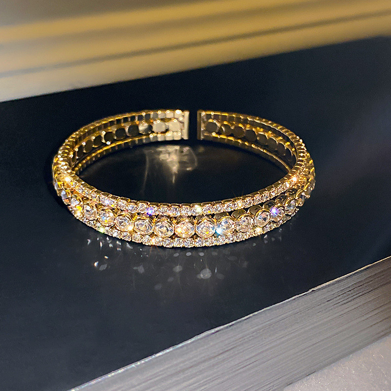 FYUAN Shine Golden Geometric Multilayer Rhinestones Bracelet & Bangles For Women Pearl Cuff Bracelets Weddings Jewelry