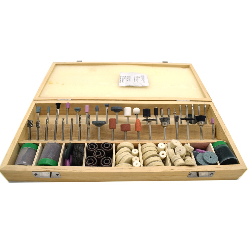 Jewelry Tool Rotary Power Tool Fits Dremel 1/8" Shank Sanding Polish Accessory Bit Set with Wooden Box