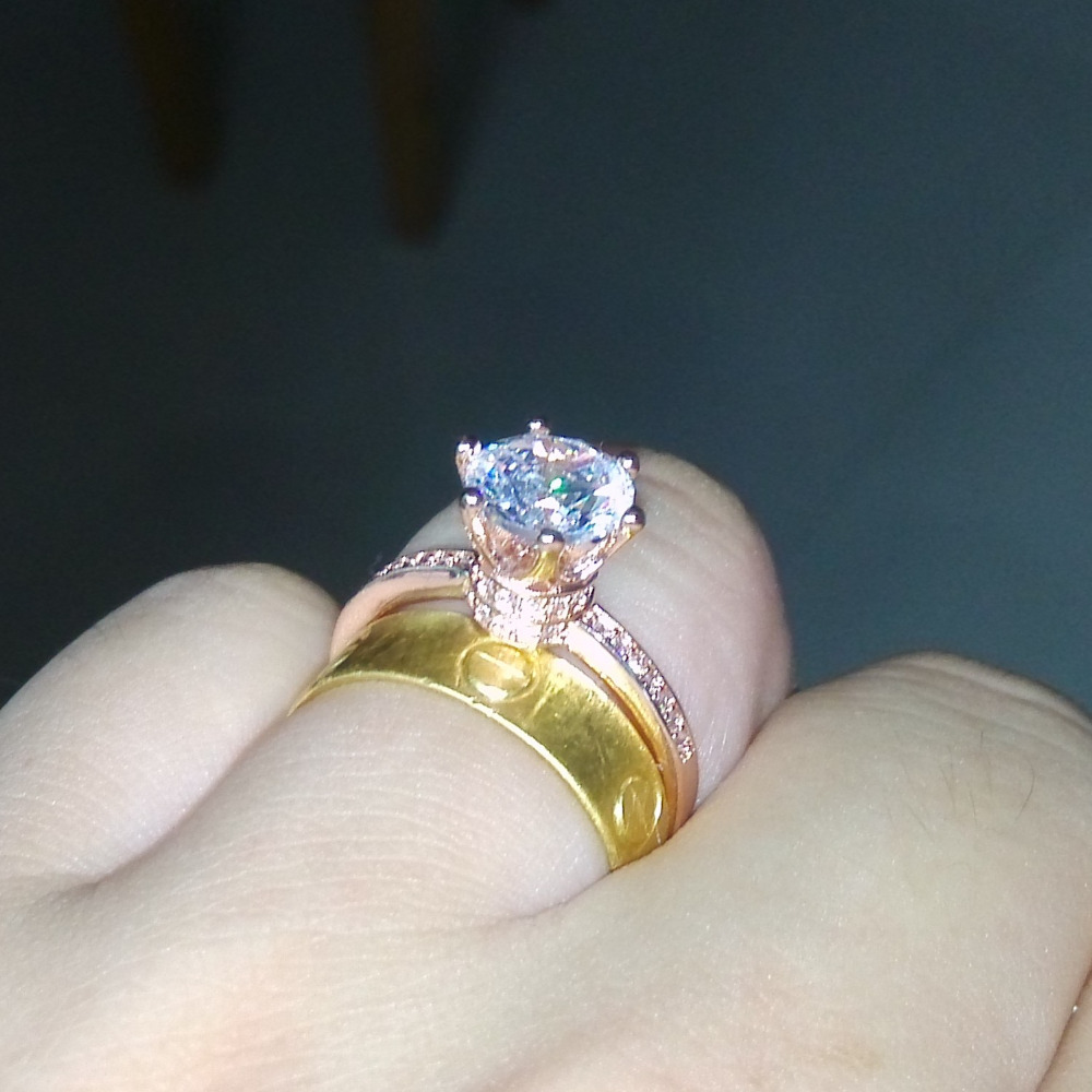Wholesale Professional Women Luxury Jewelry Solitaire 925 Sterling Silver AAA CZ stones Rose Gold Wedding Ring Gift Size 5-10
