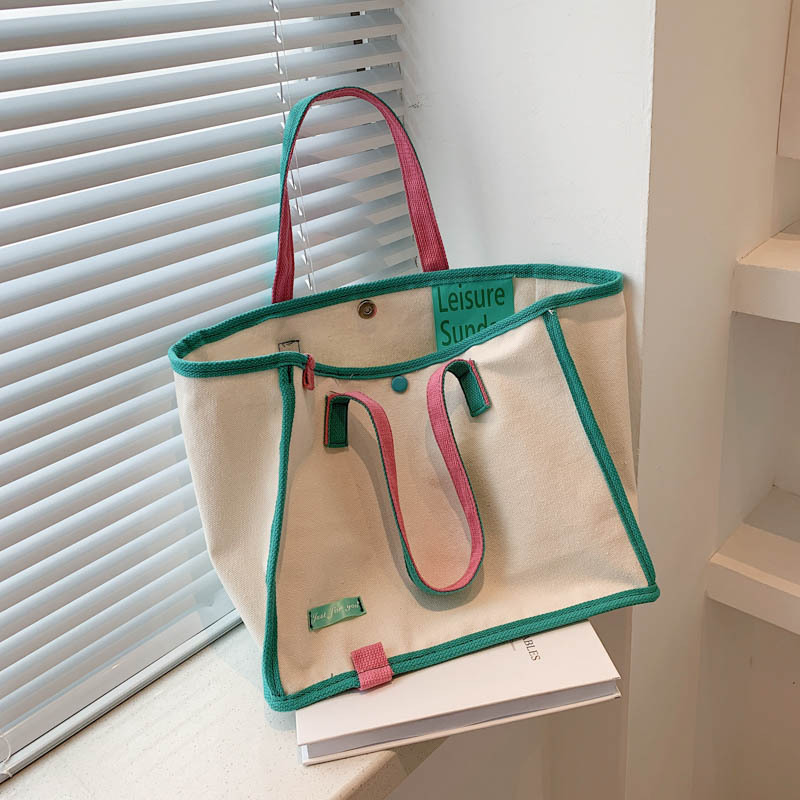Fashion Trendy Brand with The Same Contrast Color Canvas Bag Ladies Handbag Korean Art Canvas Shopping Bag Shoulder Bag