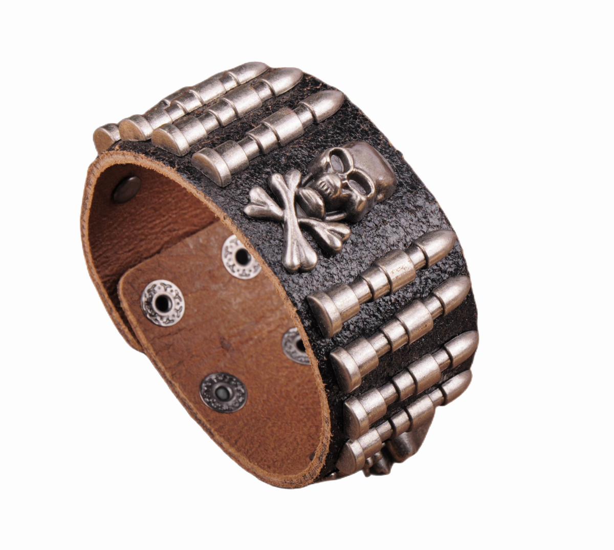G563 Black Rock Army Bullet Studded Men's Single Wrap Leather Bracelet Wristband Wide Cuff New