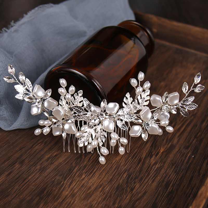 Bride Wedding Flower Wedding Hair Comb Crystal Hair Accessories with Pearl Bridal Side Combs Headpiece for Women Tiara Headwear