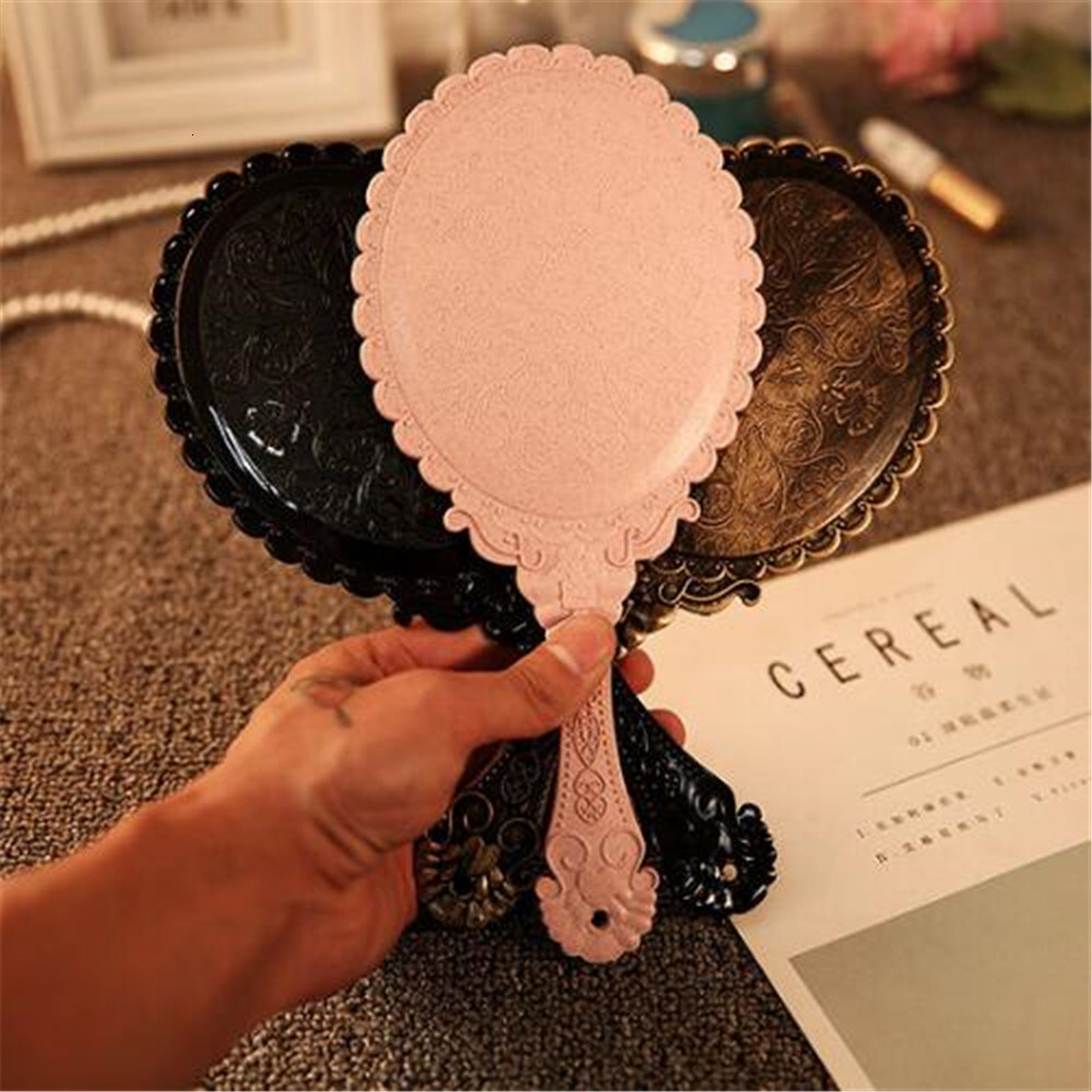 Vintage Carved Handheld SPA Salon Makeup Vanity Hand Handle Cosmetic Compact Mirror for Women F624-5