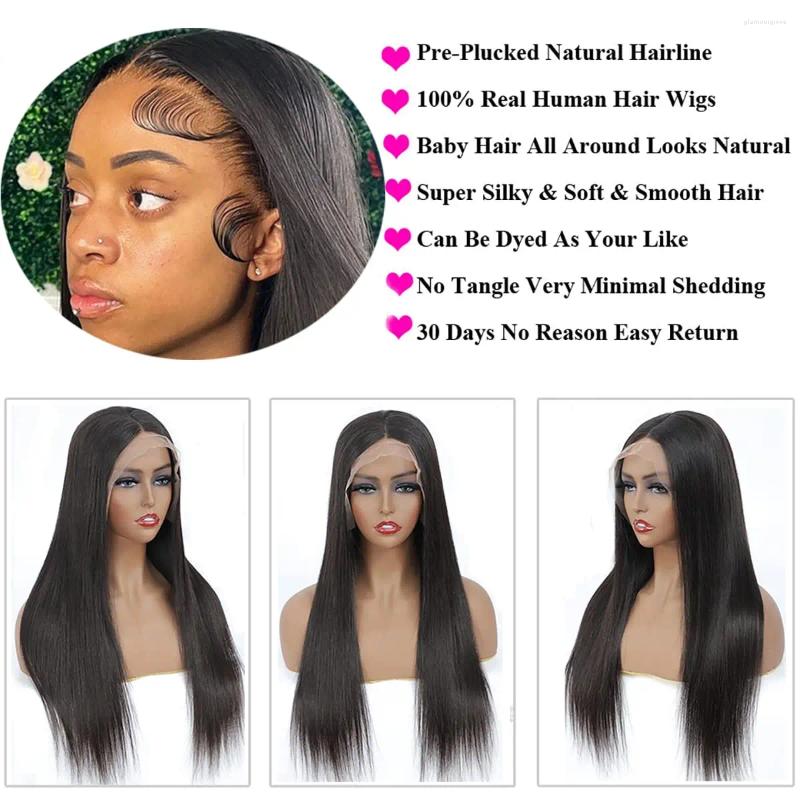 Inch Straight Human Hair Wig 13X4 Hd Lace Front Wigs Pre Plucked With Baby Glueless Frontal