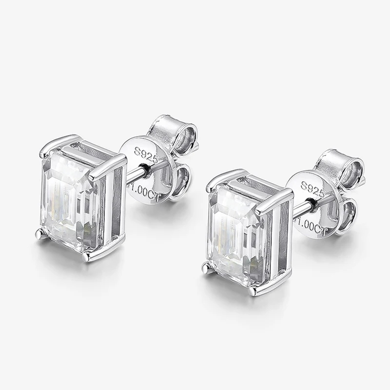NKHOG 5*7mm Radiant Emerald Cut Moissanite Stud Earrings S925 Silver Plated 18K Gold Women Rectangle Diamond Gifts Jewelry GRA