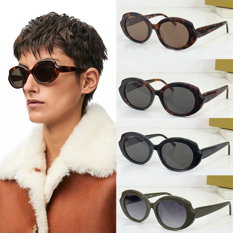 Mens Womens Designer Mini Oval Slim sunglasses LW40137 Womens Oval shaped sunglasses UV400 protective frame with gold lorwe logo design top quality