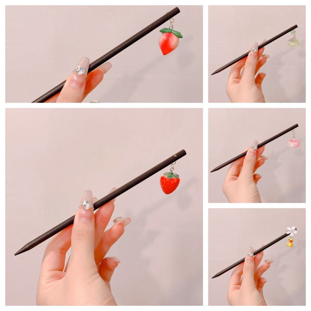 Girls Exquisite Elegant Wood Hair Stick Classic Vintage Chinese Style Hair Chopsticks Daily Delicate Fruit Hairpin