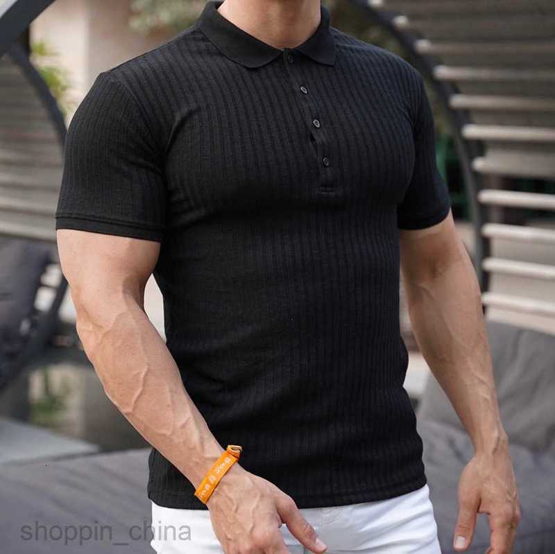 Men's T Shirts summer sports fitness leisure elastic vertical short sleeve polo shirt men tees tops