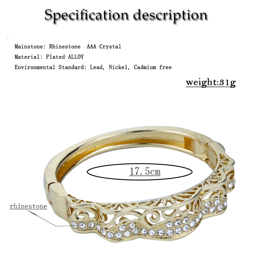 Sunspicems 18K Gold Color Algeria Morocco Women Bracelet Crystal Dubai Arab Bangle Jewelry Hollow Indian Bride Banquet Bijoux