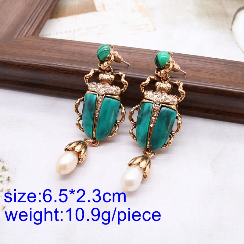 Marble Green Stones Insect Earrings Vintage Pendientes Personality New Retro Crystal Rhinestone Accessories