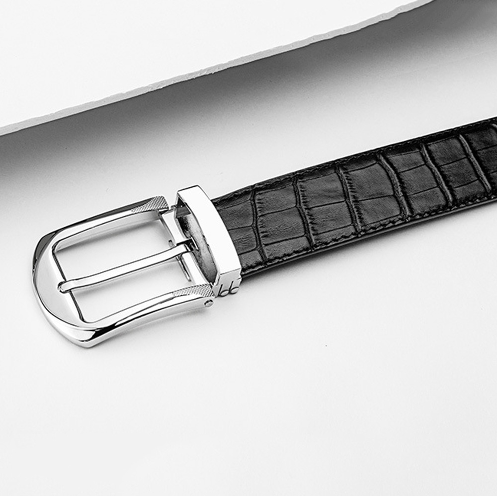 HIDUP Top Quality Simple Design Pin Buckle Metal Belts Men Striped Black Cow Genuine Leather Belt 3.3cm Width Clothes NWJ105